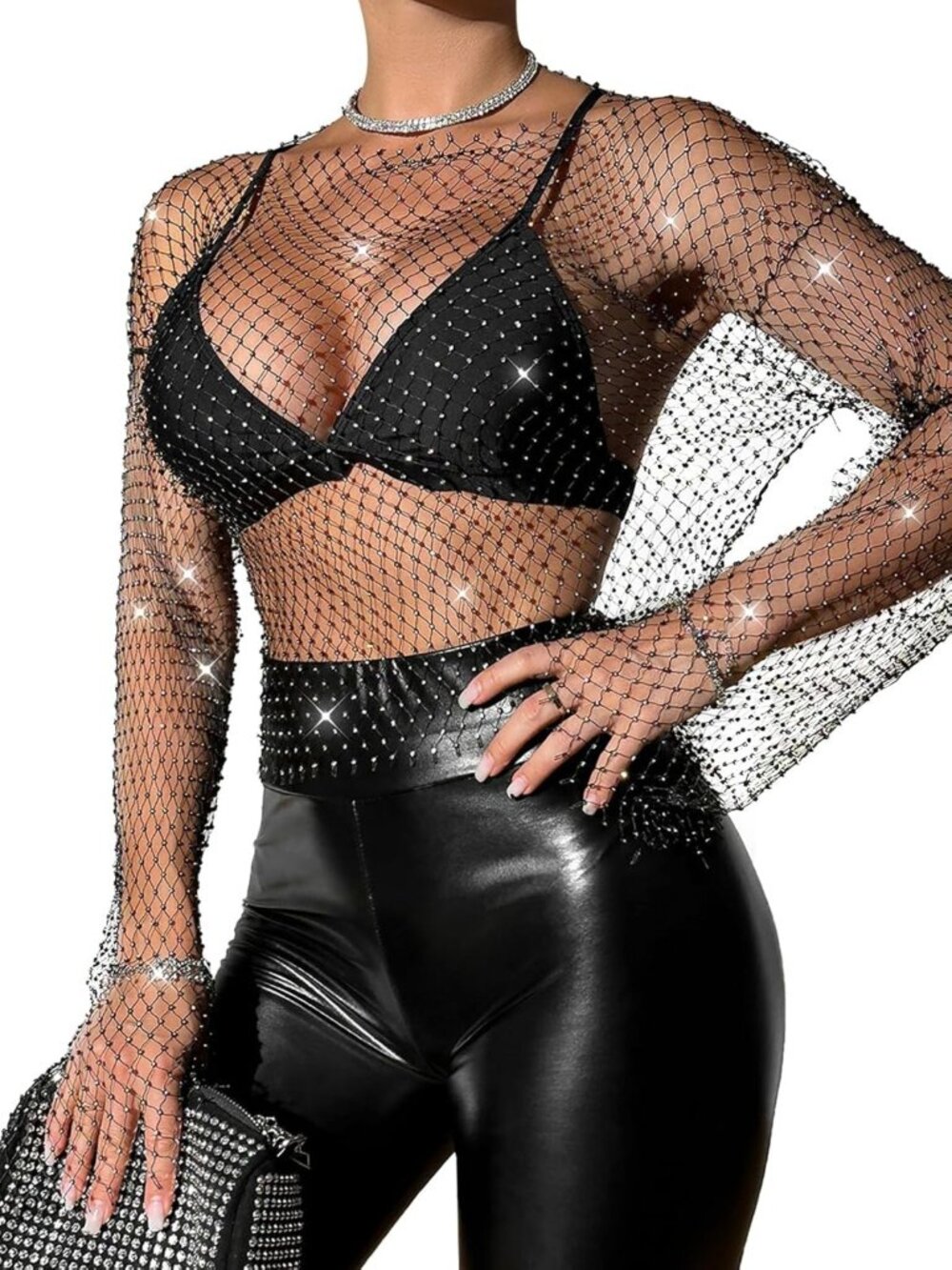 Rhinestone Mesh Crop Top | Fishnet Shirt & Bikini Cover-Up for Summer Style
